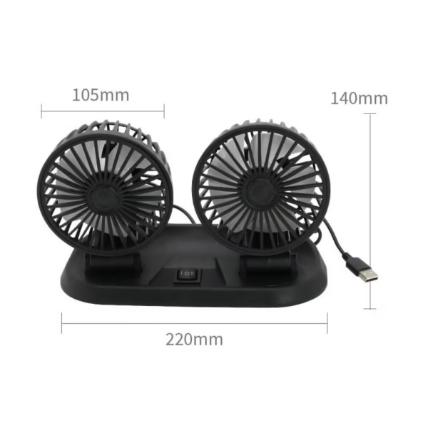 Factory direct sales car fan car USB double head fan 12V 24V strong wind silent car electric fan